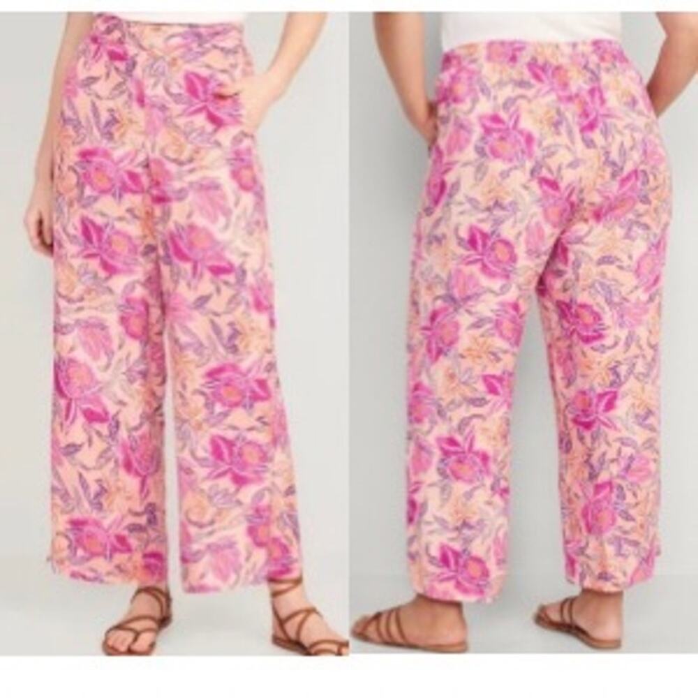 Old Navy Women’s XXL Pants Playa Wide Leg Pull On Tropical Elastic Waist 2X